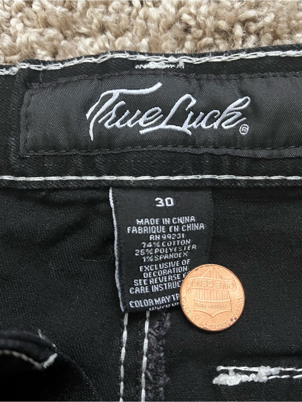 True Luck Men's Black Cargo Shorts with White Contrast Stitching - Picture 3 of 8